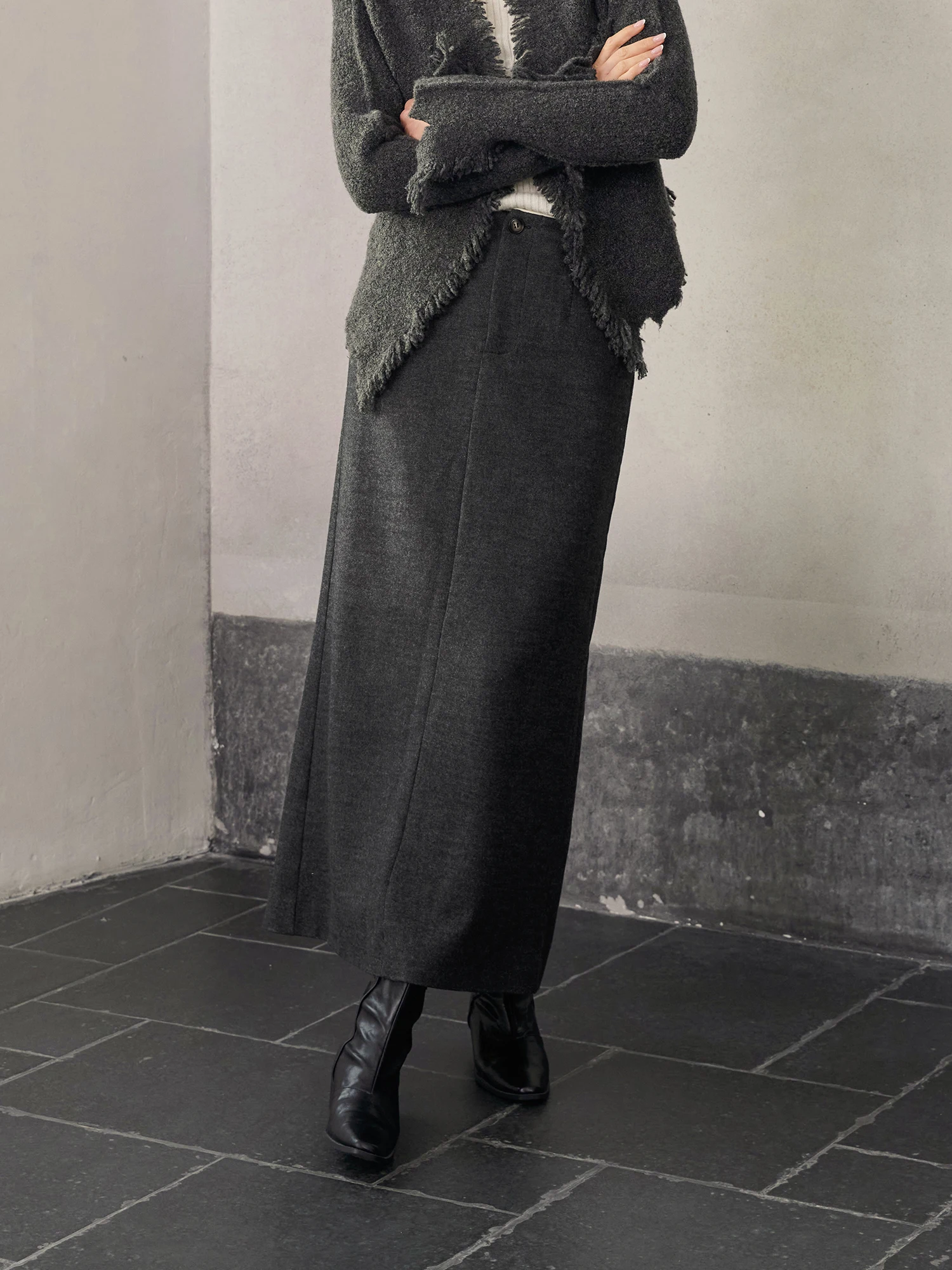 High Waist Woolen  Skirt Women's Autumn Winter Commute Skirt Bodycon Skirt Asymmetrical Hemline Professional Work Skirt