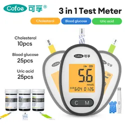 Cofoe Upgraded Multifunction Cholesterol Uric acid Blood Glucose Meter Glucometer Kit Diabetes Gout Tester Blood Sugar Monitor