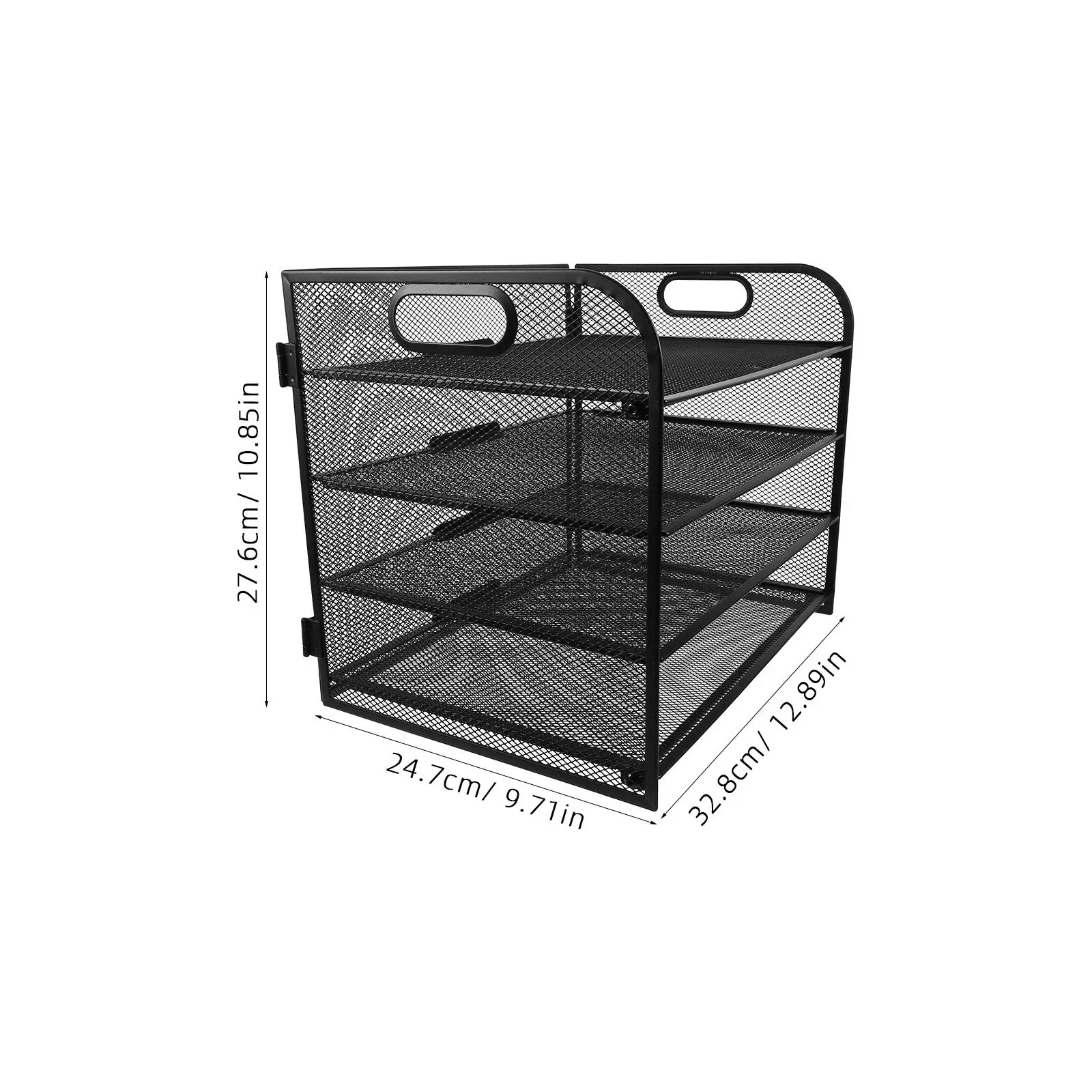 4 Tier File Organizer Mesh Desktop Paper Tray Handle Paper Sorter Office Home School Document Storage Metal Holder Black