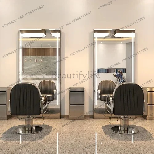 

Barber Shop Dressing Table Hair Hot Dyeing Floor HD Stainless Steel Mirror Double Mirror