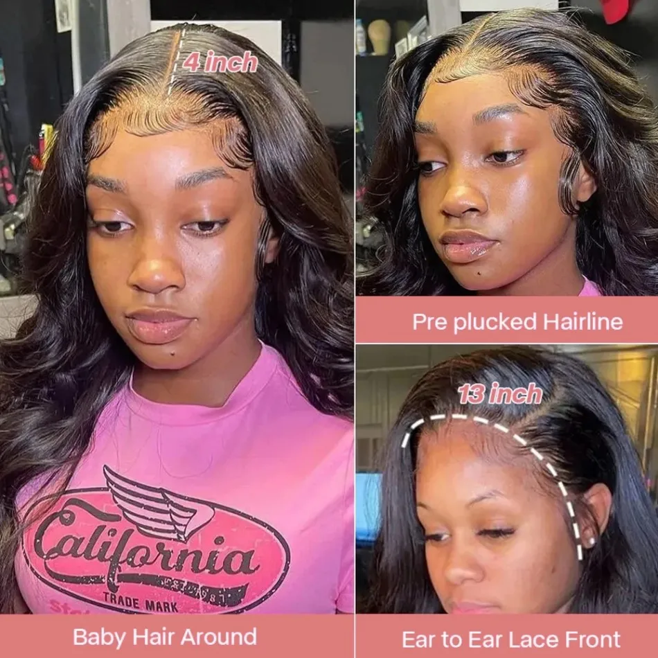 40 بوصة الجسم موجة الدانتيل الجبهة الباروكات شعر الإنسان قبل قطعها 13x6 الدانتيل الباروكات الأمامية البرازيلي عذراء الشعر 200 الكثافة الطبيعي الأسود #3