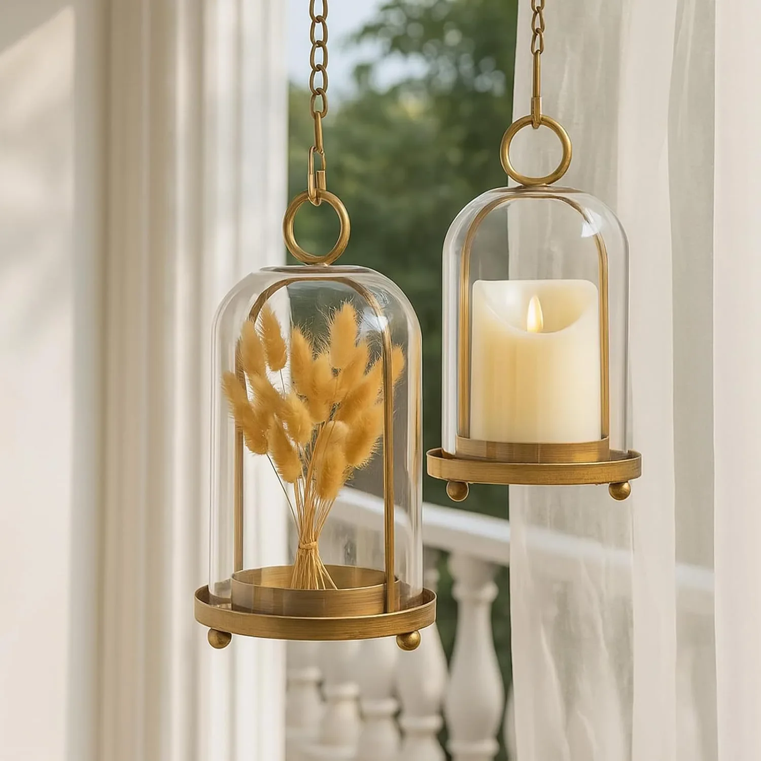 Vintage Metal & Glass Cover Candle Holder – Tabletop & Hanging Lantern Home Decor, Multi-Use as Vase for Home & Event Styling