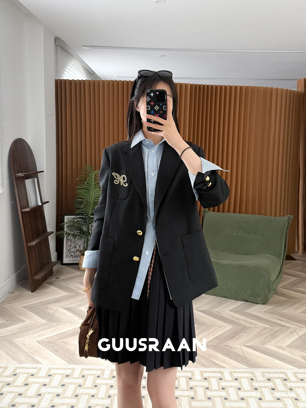 

Повседневный шерстяной пиджак в клетку с длинными рукавами, стандартной длины, для офиса, весенняя мода для женщин