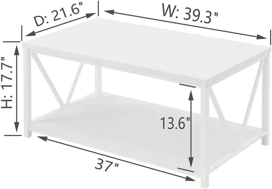 Coffee Table, Modern Living Room Table with Storage Shelf, White Oak