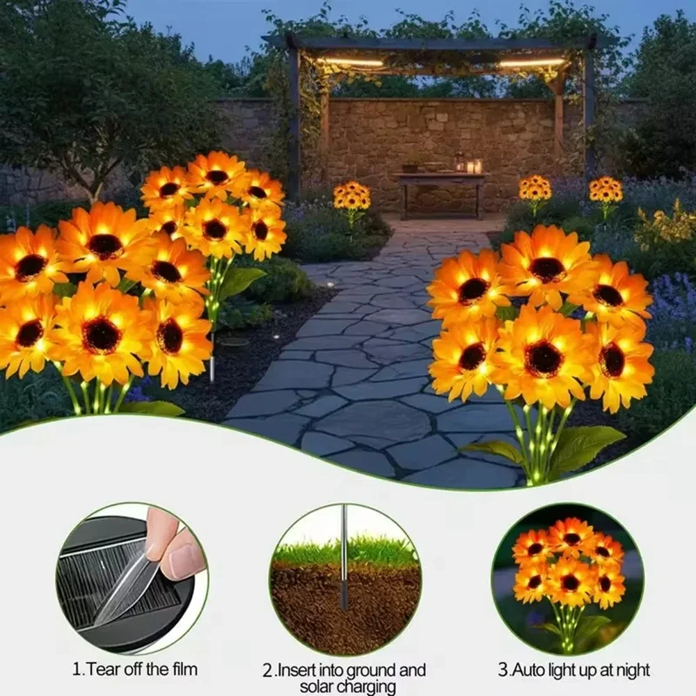  Solar Flowers Lights Outdoor Garden Decor Waterproof Sunflower Lights Outside Decor Stakes Light for Landscape Yard Patio Lawn view 5