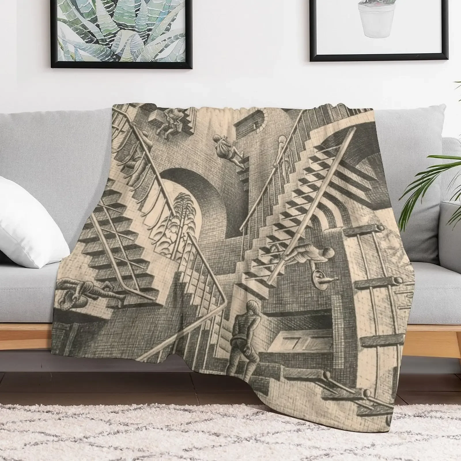 Escher - Relativity Throw Blanket Large Personalized Gift Flannel Fabric Quilt Blankets