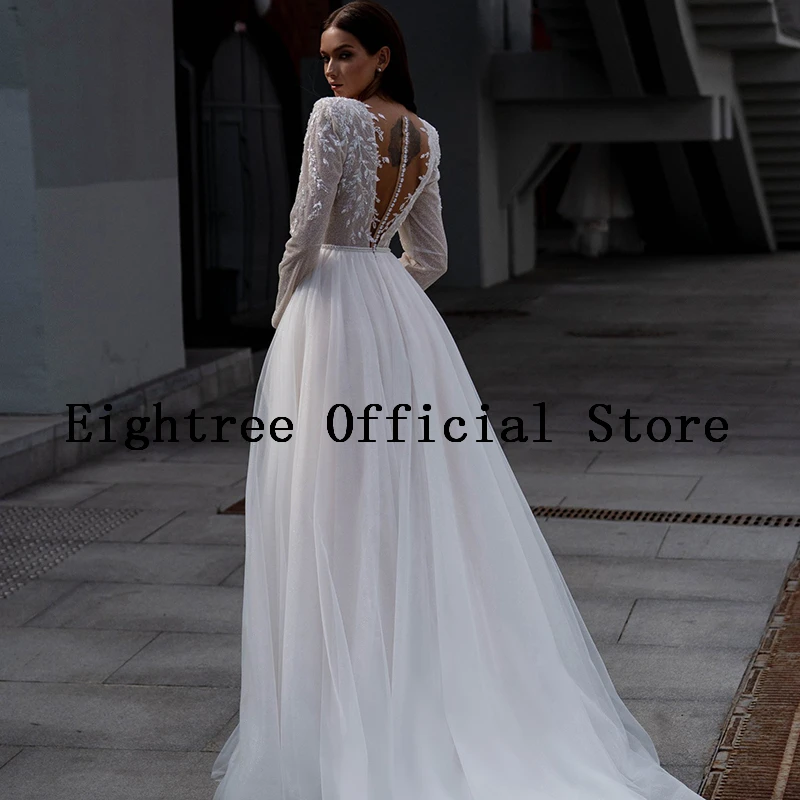 Ightre White Boho abiti da sposa manica lunga Glitter abito da sposa Tulle a-line Appliques abiti da sera da sposa dimensioni personalizzate