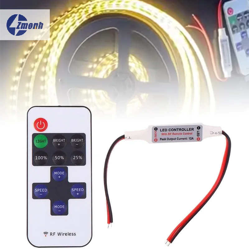 New！1Pcs 5-24V Led Dimmer Controller RF 11-Key Monochrome Montroller Wireless Remote Control For LED Strip Light