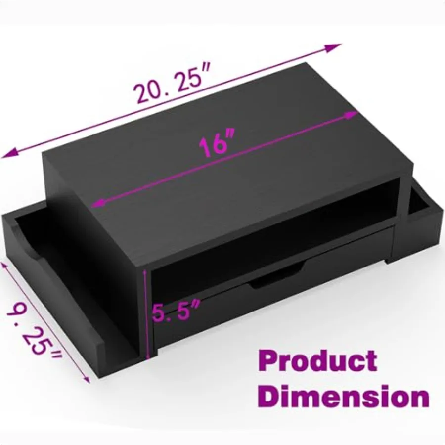 حامل شاشة بسيط رائج ومنظم مكتب خشبي للكمبيوتر مع درج وحامل أقلام للكمبيوتر المحمول باللون الأسود
