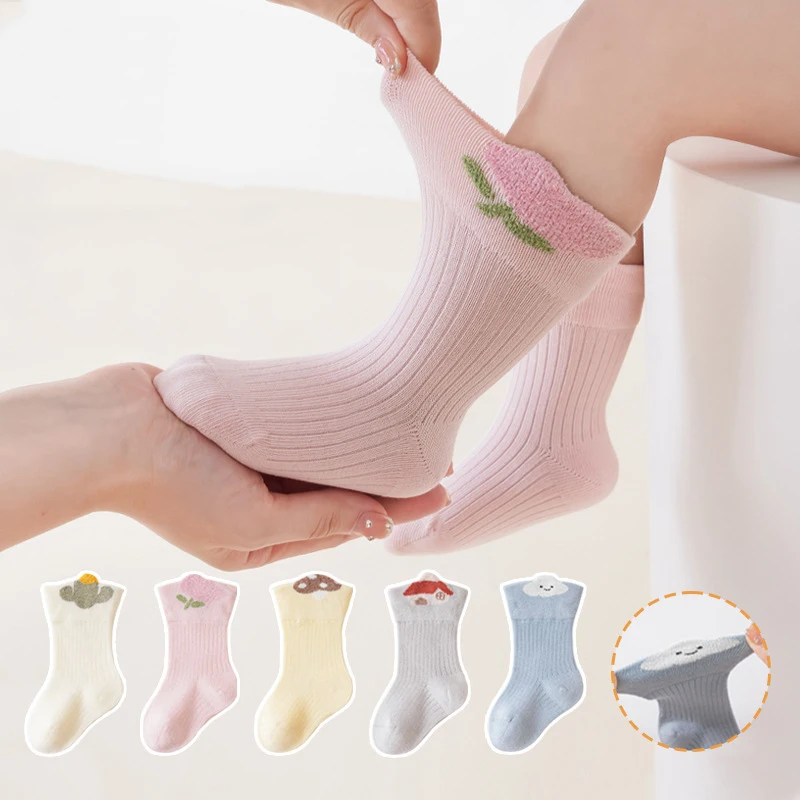 Baby Socks Soft Knit Cotton Cute Cartoon Decor Newborn Toddler Socks Breathable Elastic Comfort Socks For Boys Girls