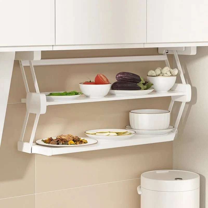 Kitchen vegetable rack, hanging cabinet pull-down folding , stainless steel multi-layer kitchen storage