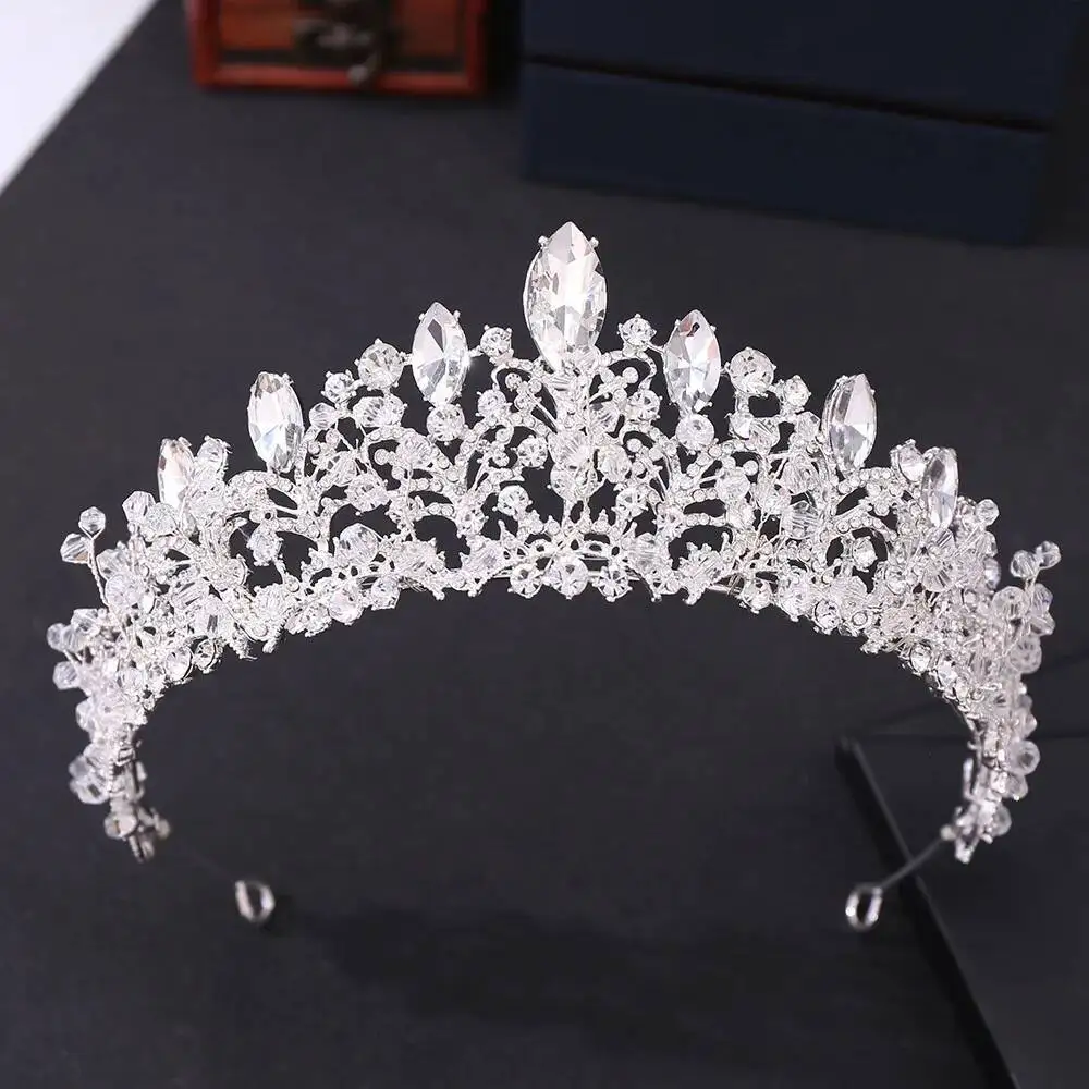 Wedding Bride Headdress Crystal Beads Heart Bridal Tiaras Crown Rhinestone Prom Pageant Diadem Headband Wedding Hair Accessories