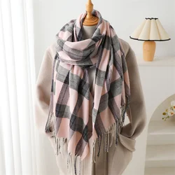 Korean Style New Imitation Cashmere Plaid Scarf Autumn and Winter Fashion Simple and Warm Scarf Women Tassel Pashmina Shawl Wrap