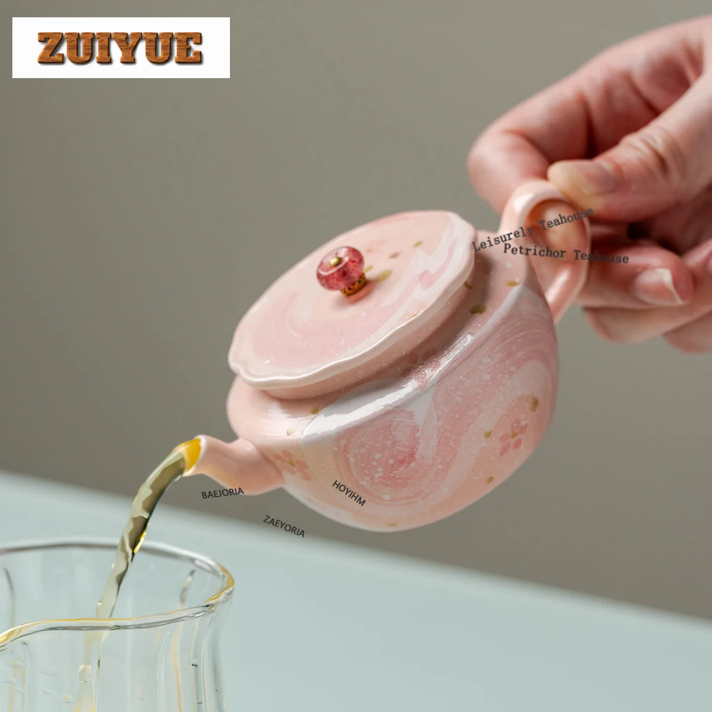 HOYIHM Hand-painted Pink Mist Starry Sky Travel Tea Set Kit Ancient 1 Pot 2 Cups Tea Making Organizer Portable Camping Handbag