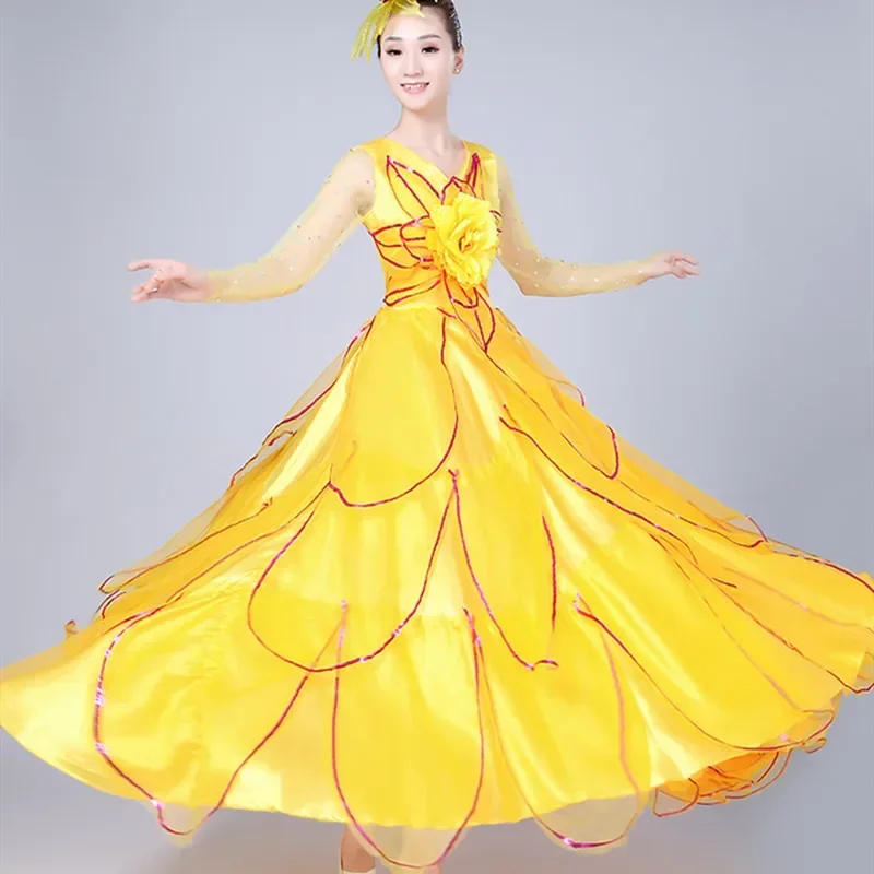 Damski strój do flamenco hiszpańskiego z długim rękawem, obrót 360 stopni, sukienka do tańca corrido, długa szata, czerwone sukienki flamenco dla dziewczynek