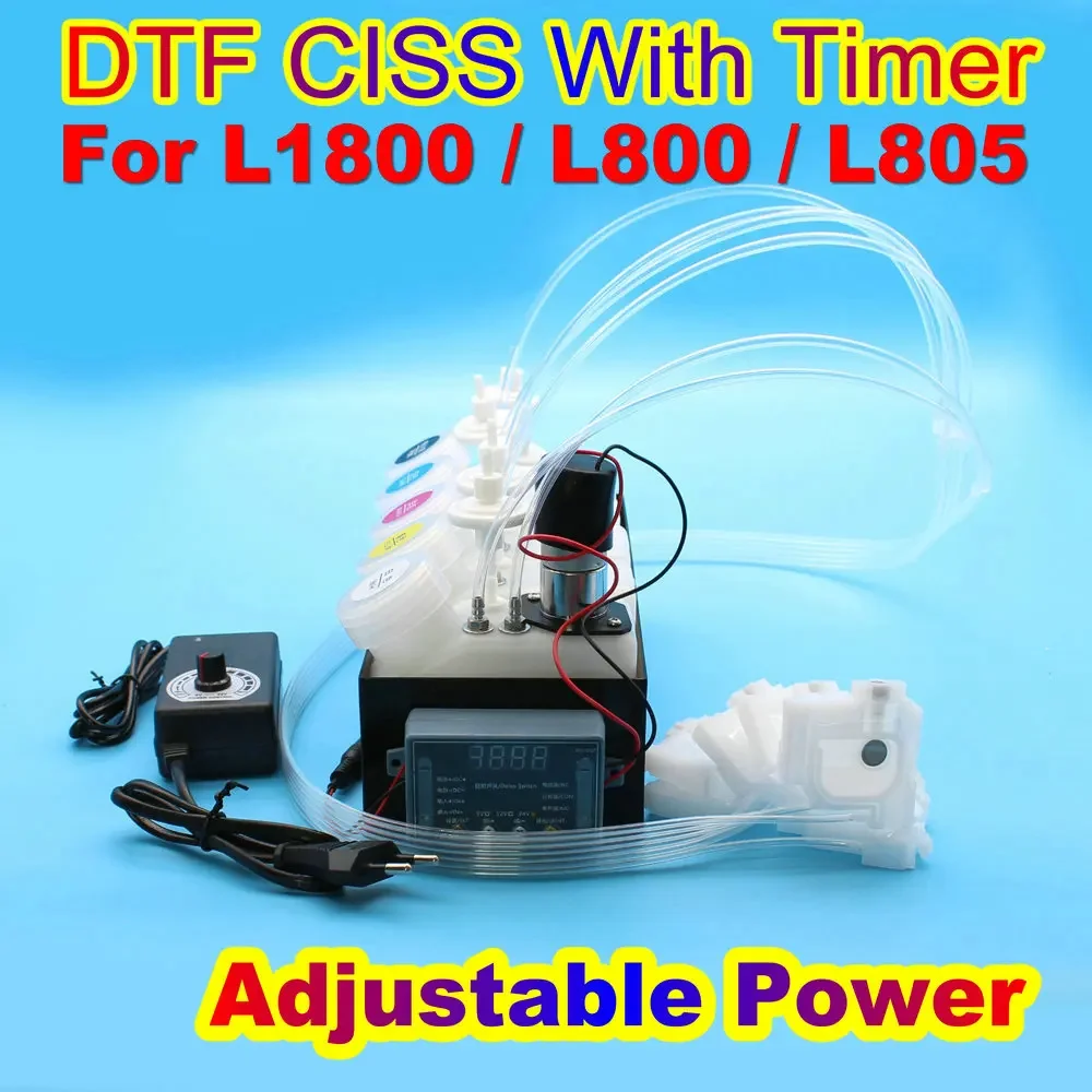 Printer Continuous Ciss Tank With Mixer Timer Stirrer For Epson L1800 L800 L805 Refill Tank White Ink Tank DTF Printing Ciss Kit