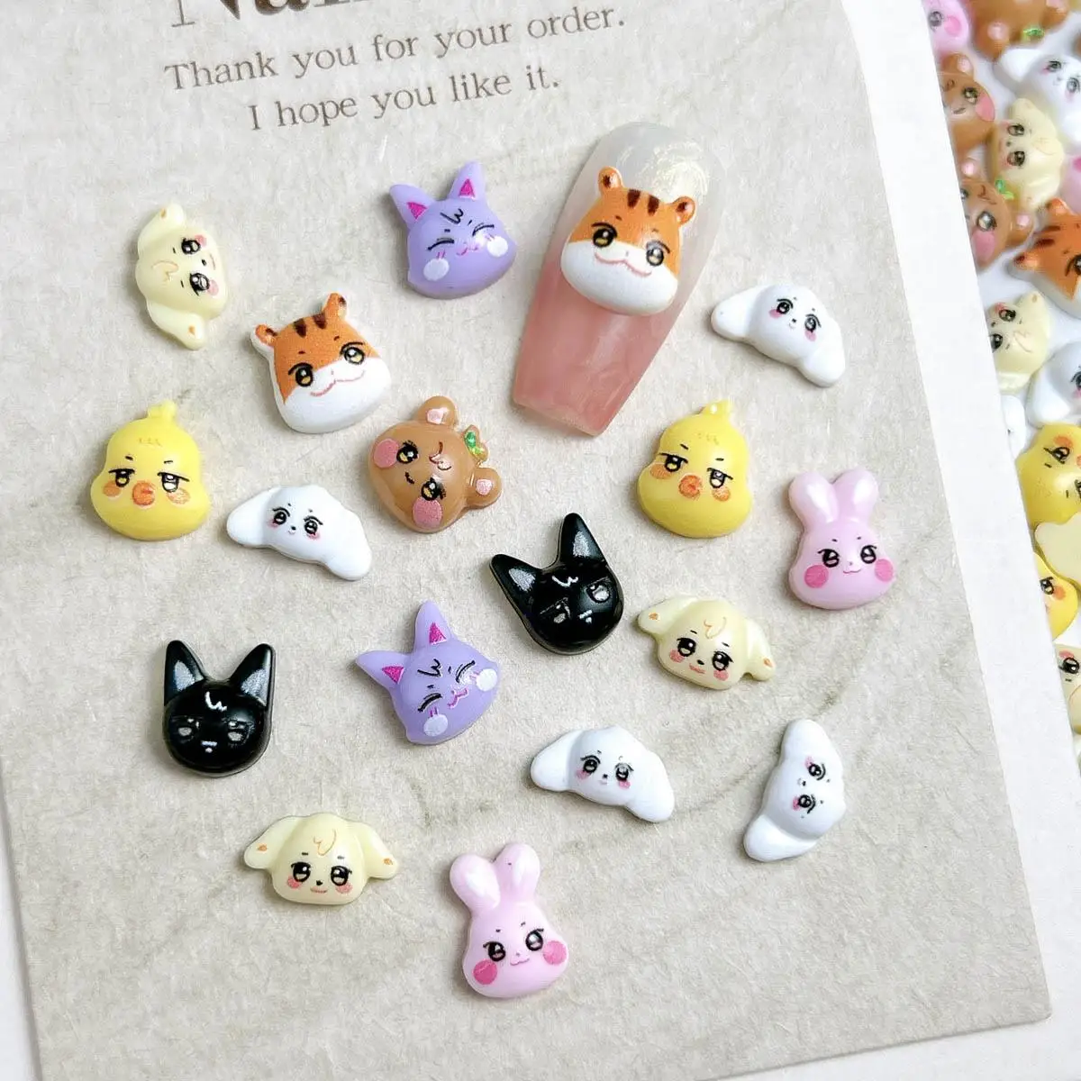 3D Resin Cute Cartoon Animal Nail Art Decoration Kawaii Rabbit Puppy Cat Tiger Fox Nail Charms Supplies For Manicure DIY