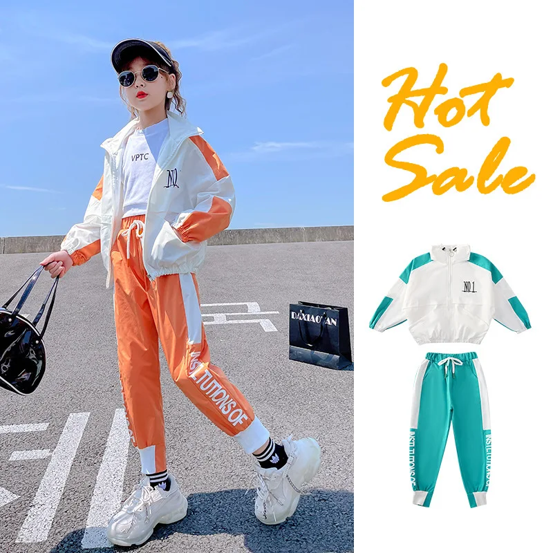 Spring Autumn Teen Girls Clothing Sets New Fashion Zipper Sweatshirt + Pants 2Pcs Sports Suit Kids Tracksuit 5 6 8 10 12 14 Year