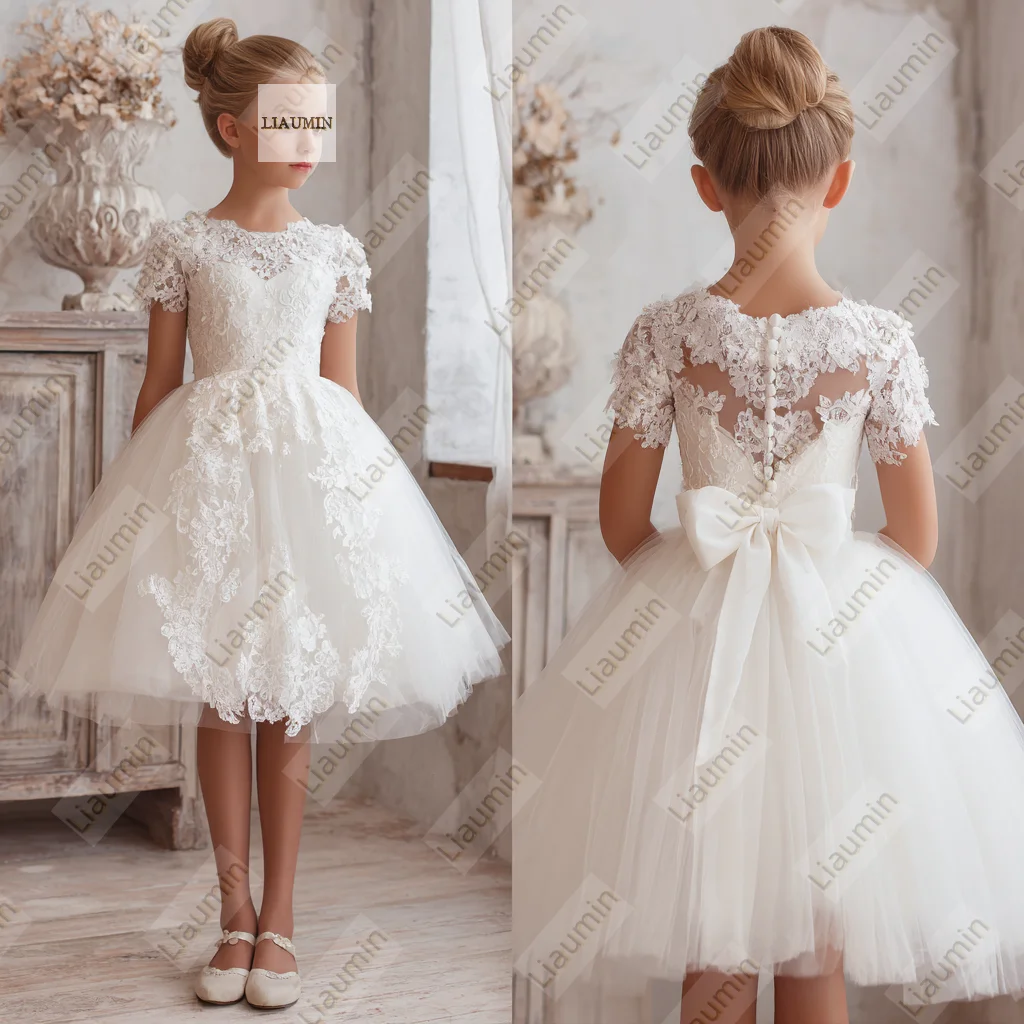 

Flower Girl Dresses For Formal Knee Length Tulle Princess Lace First Communion Gowns Brithday Pageant Skirt Customized W1.1.5