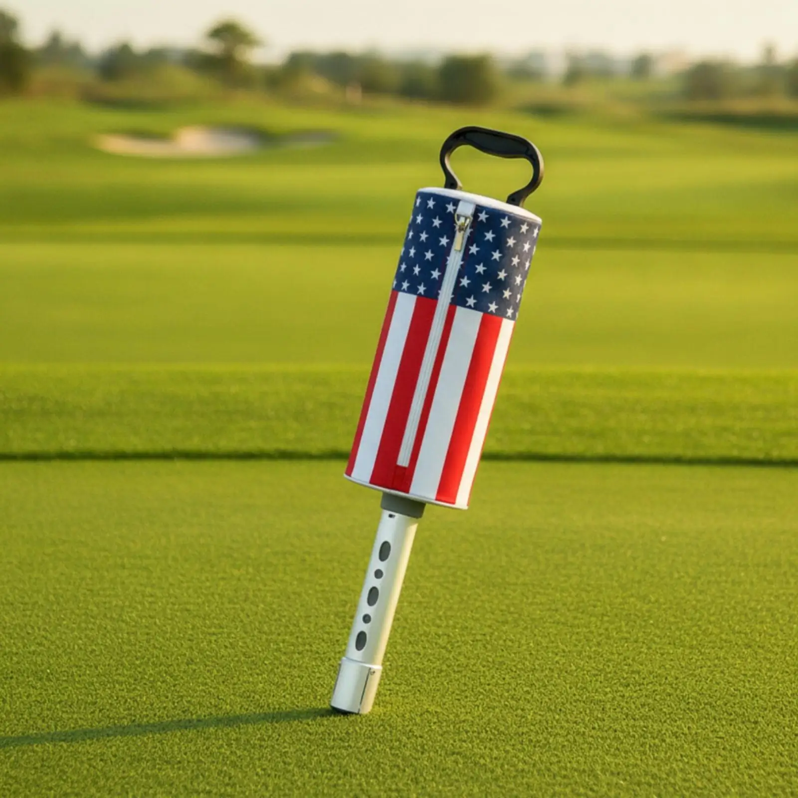 Aluminum Golf Ball Retriever with USA Flag Print and Zipper Pouch for Easy Transport on Golf Course Practice