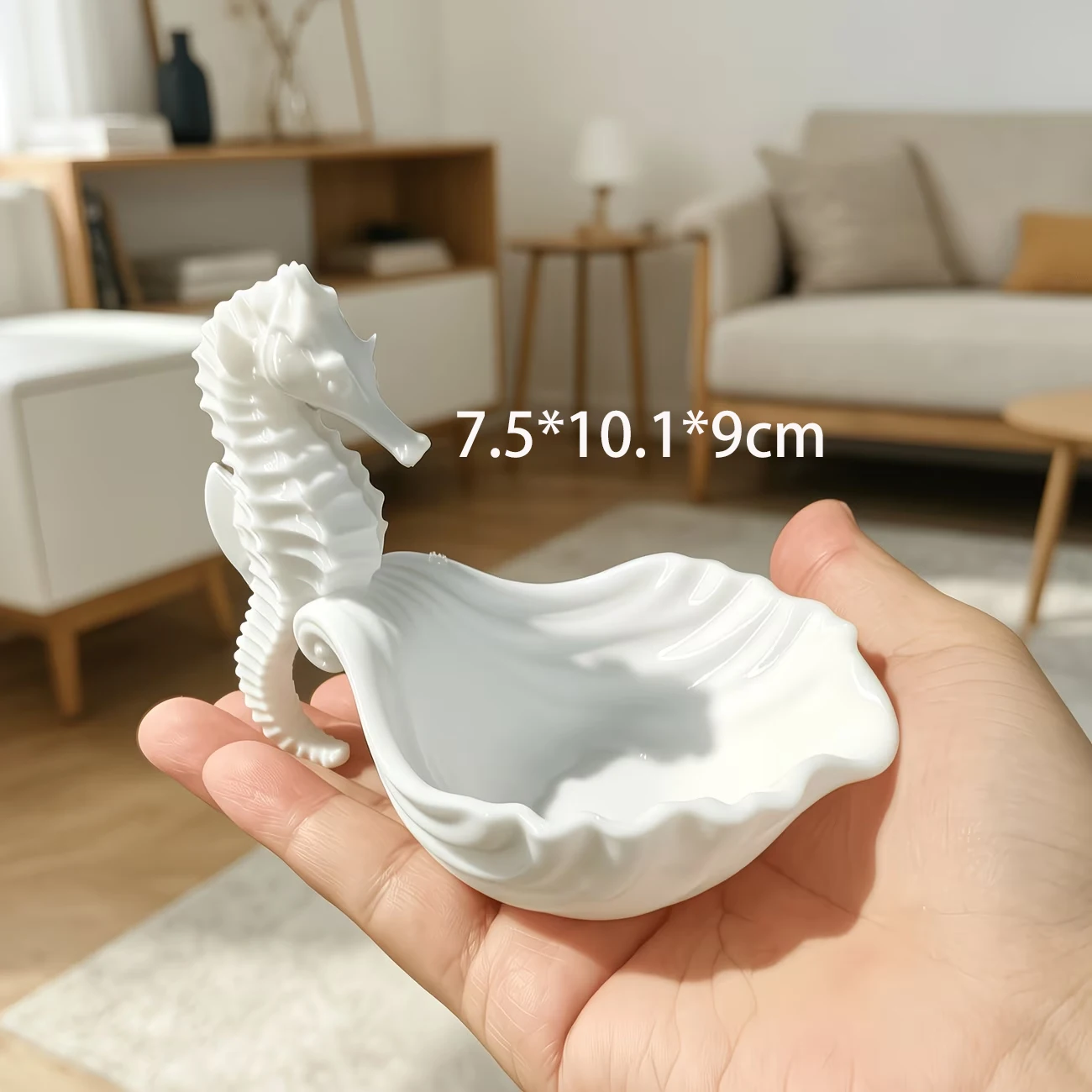 White Seahorse Shell Shaped 3D Printed Jewelry Dish Decorative Trinket Holder Vanity Organizer Bowl for Rings Necklaces Earrings