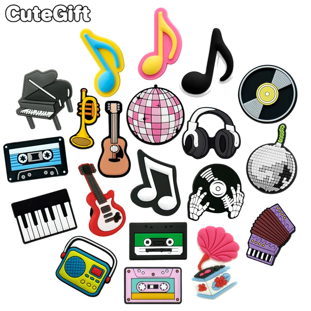 1/20pcs Musical Instruments Pins for Men Women Kids Piano Guitar CD Shoe Charms Shoe Accessories Decorations Buckles Ornament