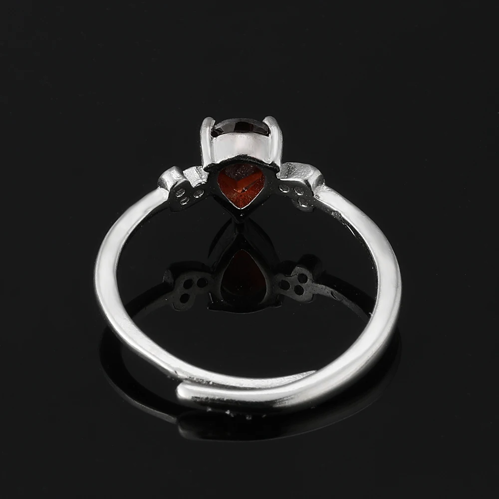 100% natural garnet gem love ring, suitable for women adjustable copper-plated silver ring, for parties and gifts