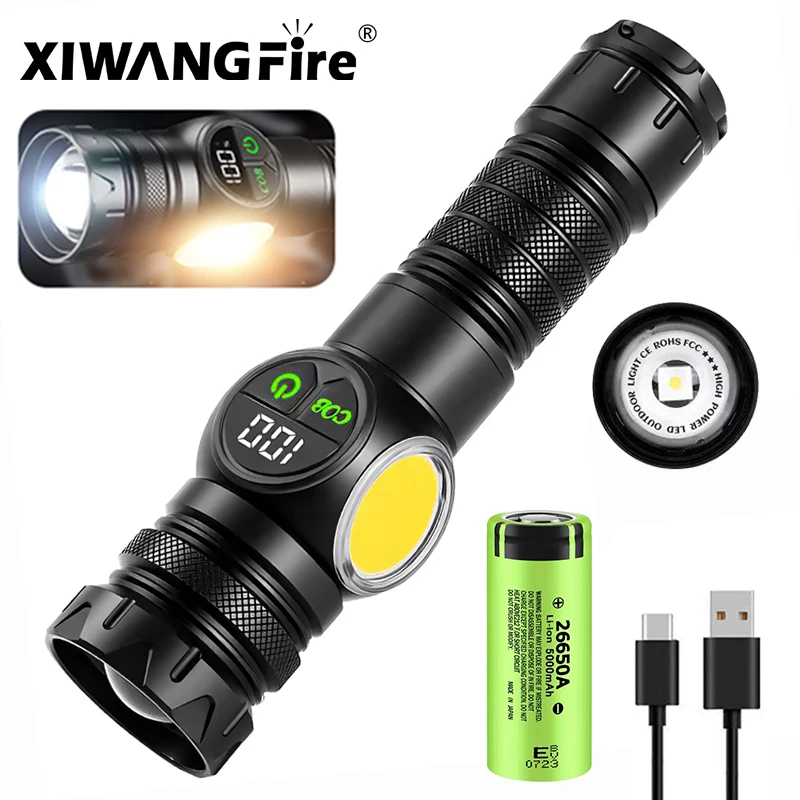 White Laser Tactical Flashlight Long Range Zoom Torch Lamp Tail Strong Magnetic Outdoor Camping Lighting Aluminum Alloy Lanterna