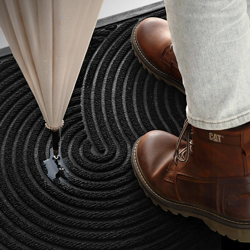Classic Geometric Stripe Groove Door Mat, Heavy Duty Eco Friendly Outdoor Mat, Dirt Trapper Wear Resistant, TPE Non Slip Backing