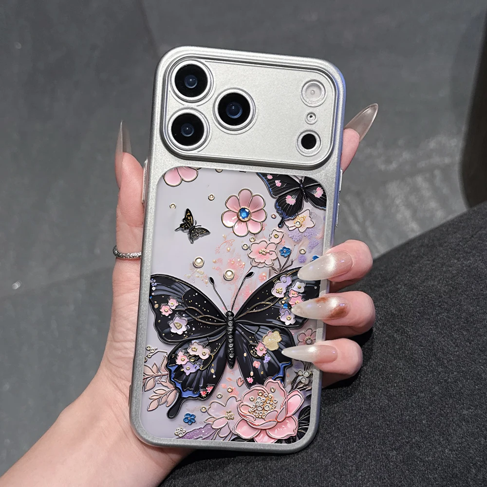 Luxury Butterfly Flower Case For iPhone 16 15 Pro Max Cases iPhone 17 11 12 13 ProMax 14 15 16 Plus 17 Air Shockproof Drop Funda