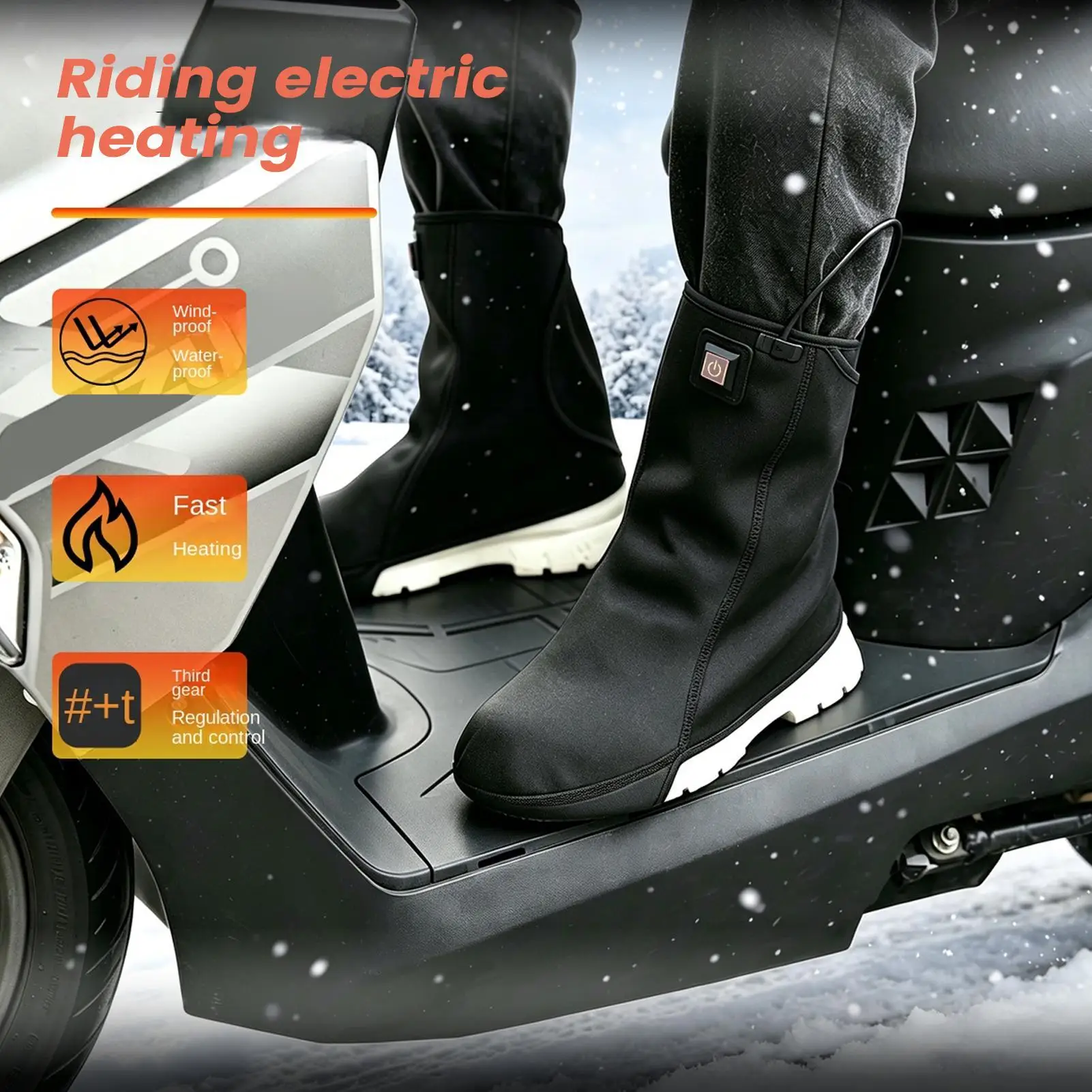 Heated Cycling Shoe Covers 3-Level Temperature Windproof Winter Ankle Warmer Bike Overshoes For Motorcycle Riding Outdoor Sport