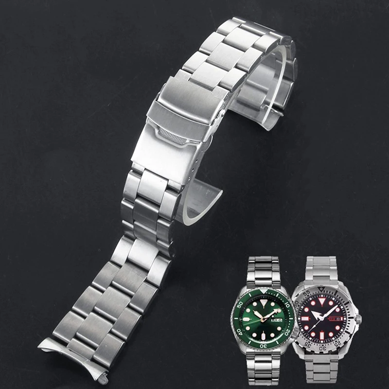 20mm 22mm Curved End Metal Watchband for Seiko No.5 SKX007/009 SKX175/173 for Casio MTP-1374 1375 Strap Stainless Steel Bracelet