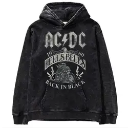 Y2K Hip hop ACDC band 1981 Rock Band Tokyo concert commemorative edition men's metal punk made old printed washed hoodie hoodie