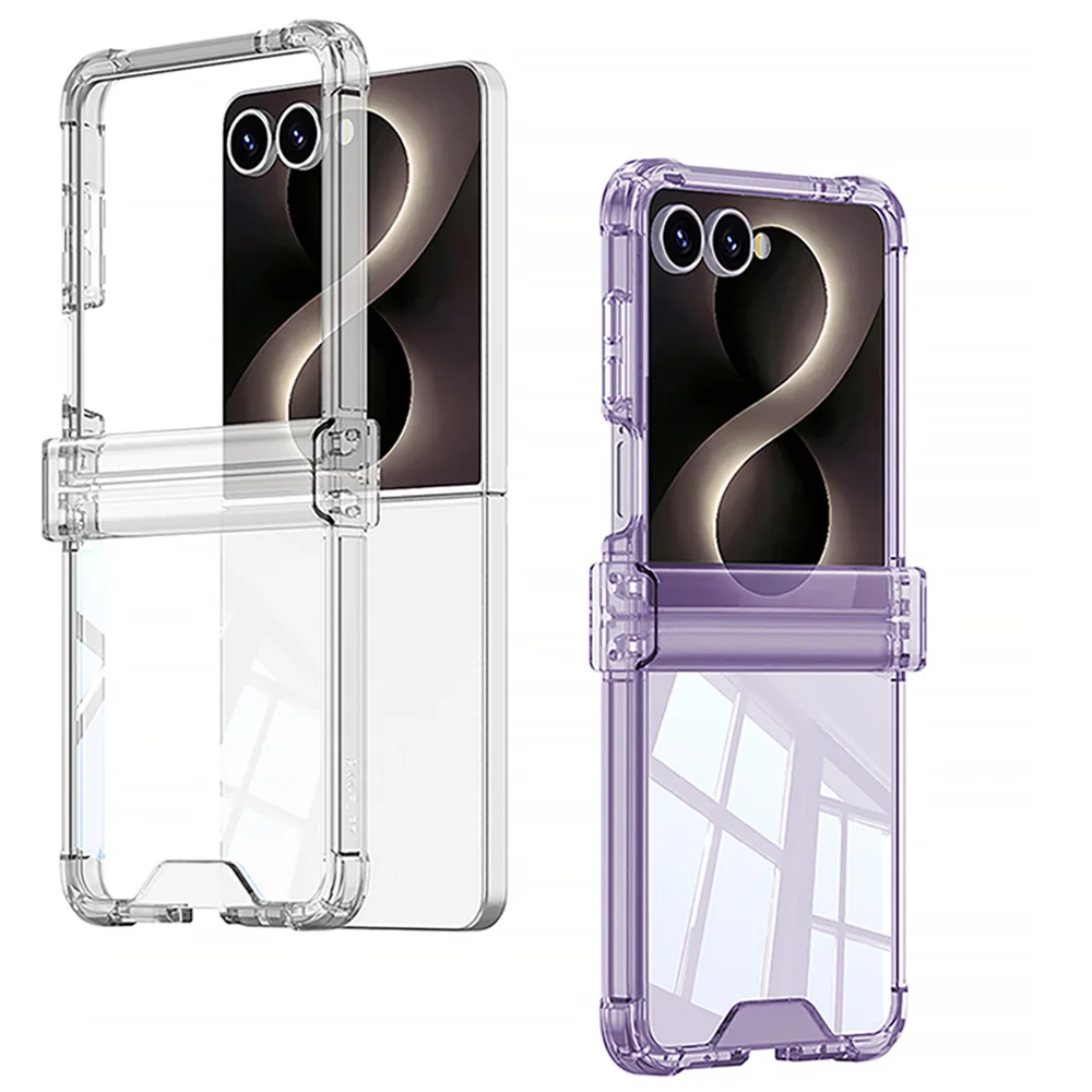 Transparent Hinged Protection Phone Case For Samsung Z Flip 8 7 6 ZFlip 5 4 3 5G Shockproof Bumper Armor Folding Back Cover