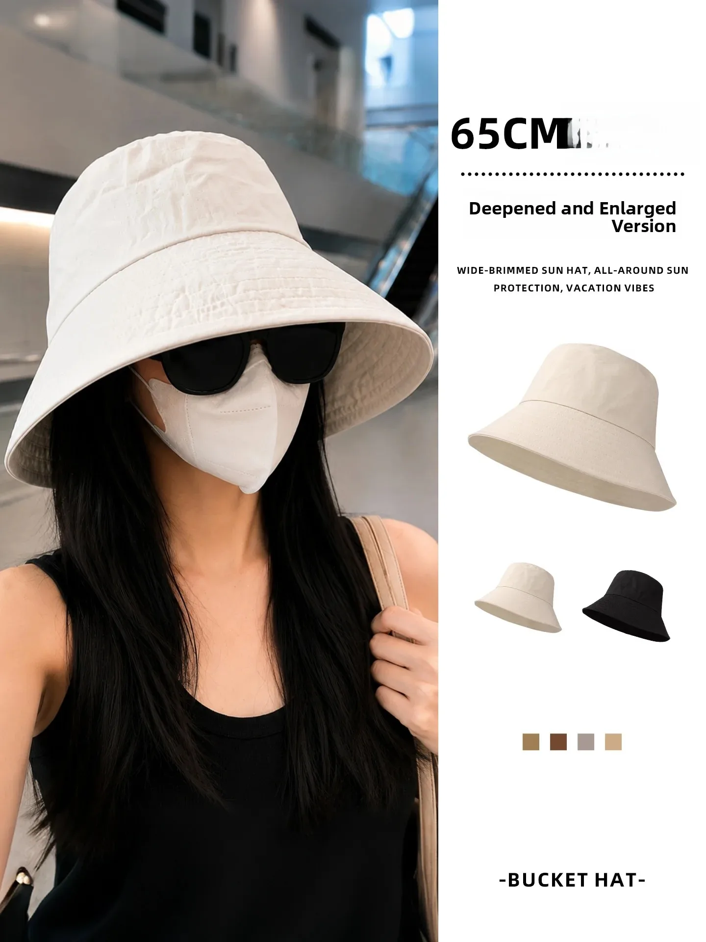 Korean Style Ins Large Brim Women's Summer Fishing Cap Deepened Simple  Color Face Slimming Sun Protection Bucket Hat
