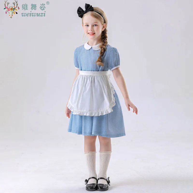 Disfraz de juego de rol de sirvienta Alice, vestido de sirvienta Lolita del país de las Maravillas, espectáculo de Halloween, vestido de actuación para niños, disfraz de fiesta elegante para niña