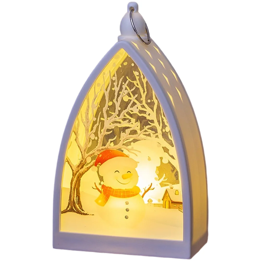 

Battery Powered Vintage Christmas Table Lamp with LED Glow Featuring Snowman Reindeer Santa Tree for Holiday Desktop Decoration