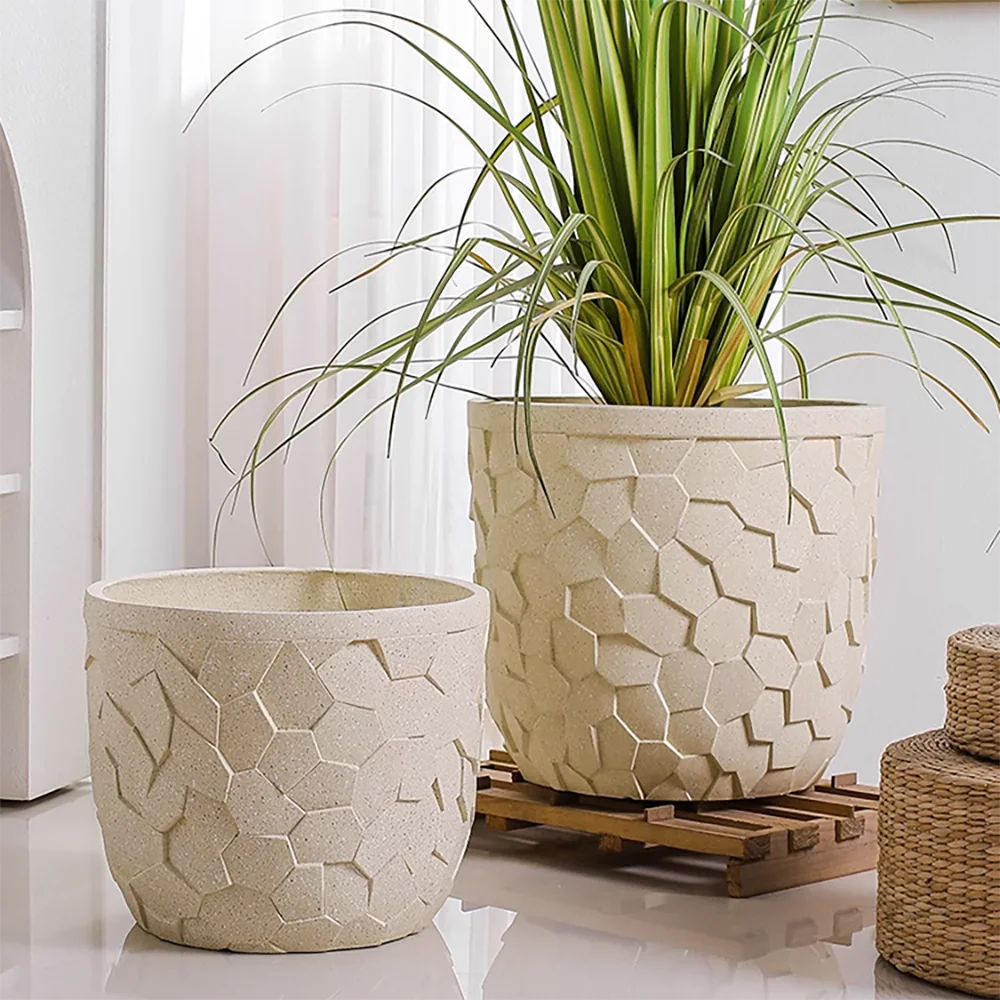 Modern Geometric Relief Pattern Cement Planter Mold - Silicone Mold for Large Concrete Flower Pots, Succulents, Durable Reusable