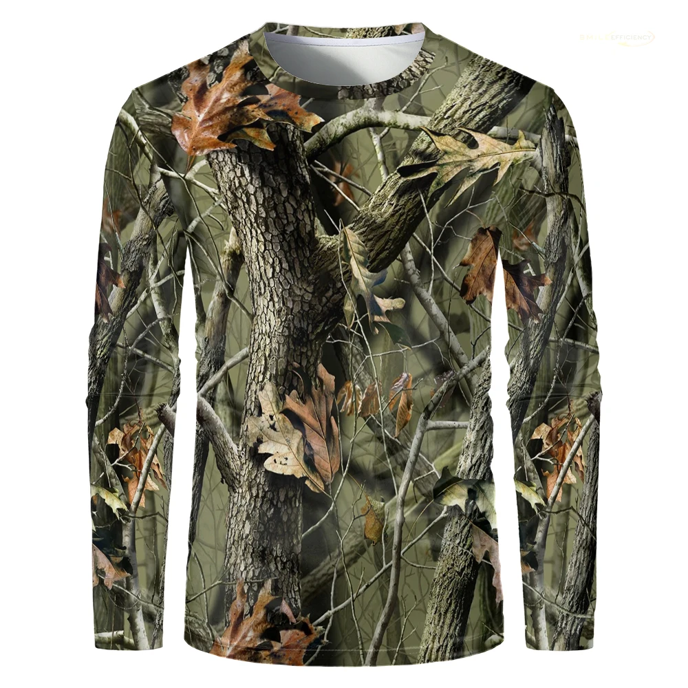 Men Camouflage Forest Hunting T-shirt Utdoor Quick Drying Breathable Hiking Long Sleeve T-shirt Fishing Camping Sports Tops Tees