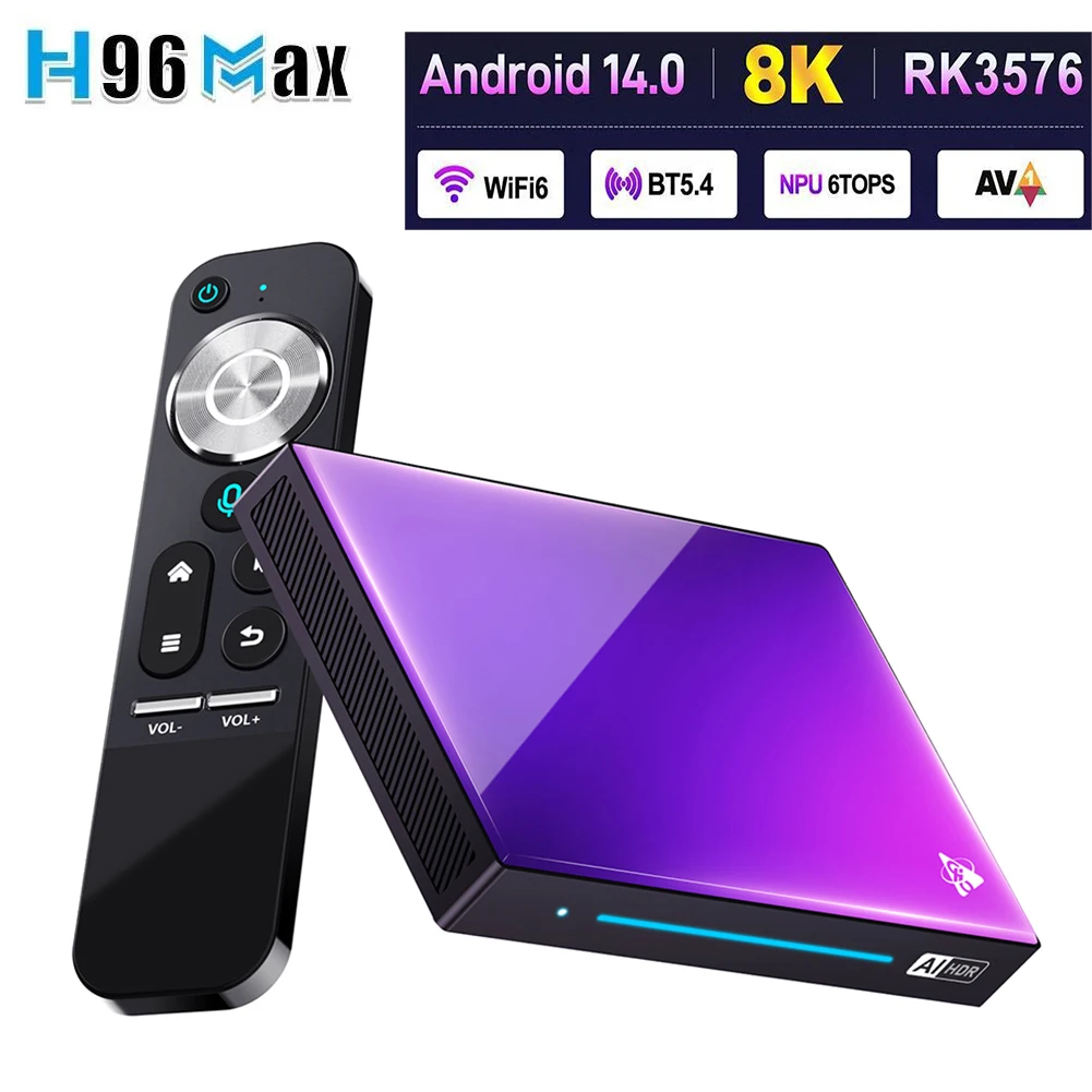 TV Box for Android 14 RK3576 Video Set Top TV Box 8K with Remote Control for Android TV Box WiFi6 Bluetooth 5.4 AV1 Media Player