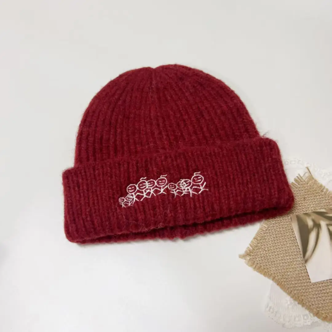 Stick Figure Embroidered Knitted Beanie, Fall Winter Warm Unisex Cold Weather Cap for Street Outdoor Daily Casual Commute Wear