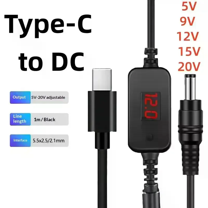 1 Set Type C Power Boost Cable For Wifi Router Mini Fan DC 5-20V 65W Boost Converter With 8/10 Adapters Type C To DC Boost Cable