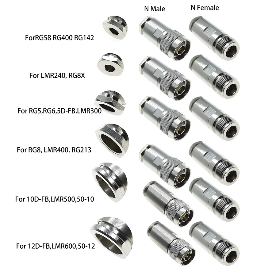 1 peça n macho plug & fêmea jack braçadeira rg8 lmr500/rg5 rg6/rg8x lmr240/rg58 rg142 lmr195 lmr400 rf conector coaxial terminal