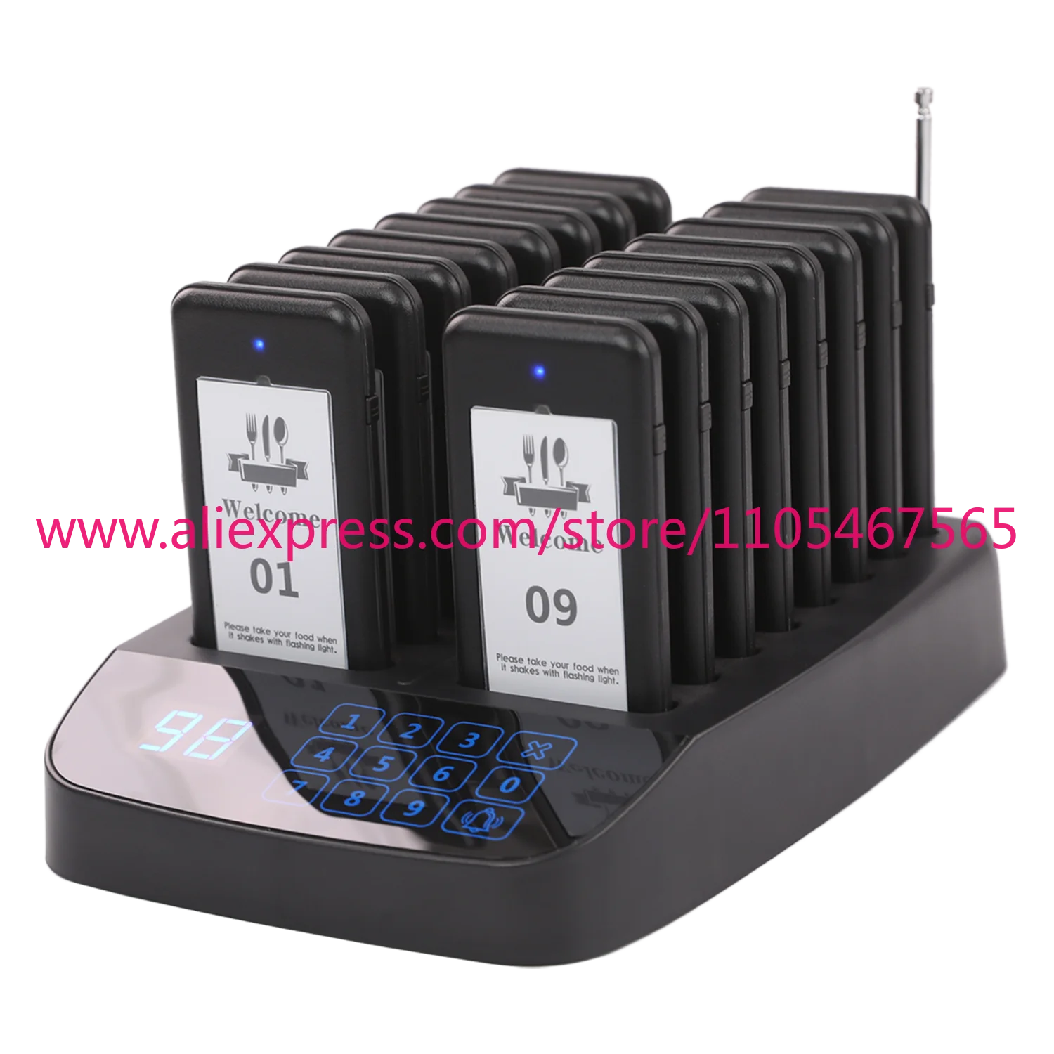Wireless Restaurant Pager System Buzzer Call System 16 Pagers Food Truck Fast Food Restaurant Bar Cafe