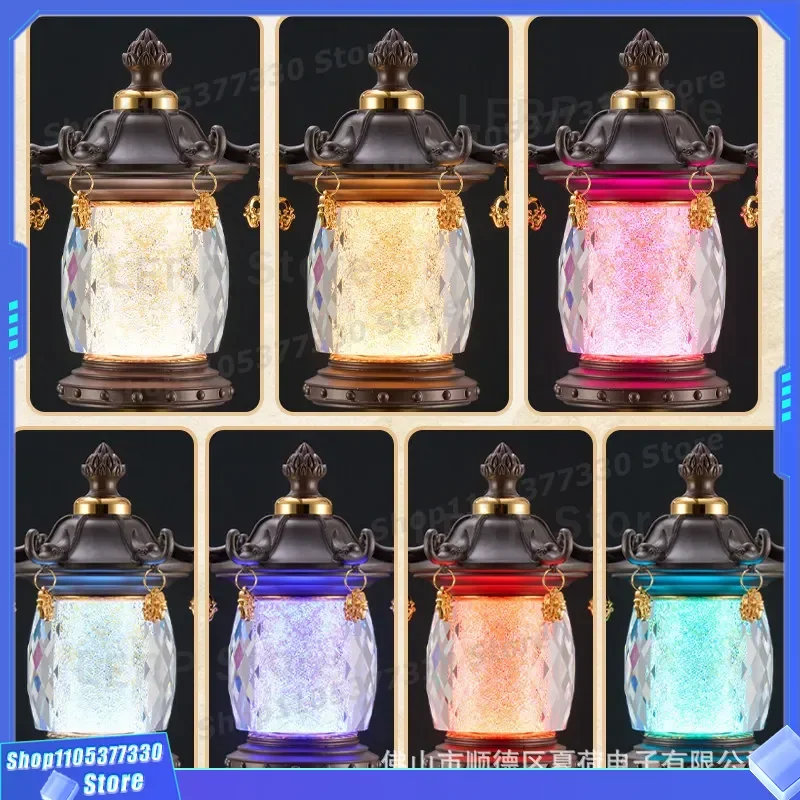 LED Crystal Lotus Buddha Lamp Colorful Night Light for Home Altar Shentai Worship Guanyin God of Wealth Decor Plug in Table