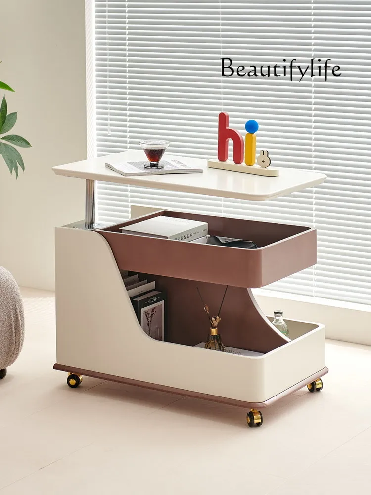 

Movable Rotating Coffee Table Small Apartment Solid Wood Lifting Side Table Multi-Functional Living Room Storage Trolley