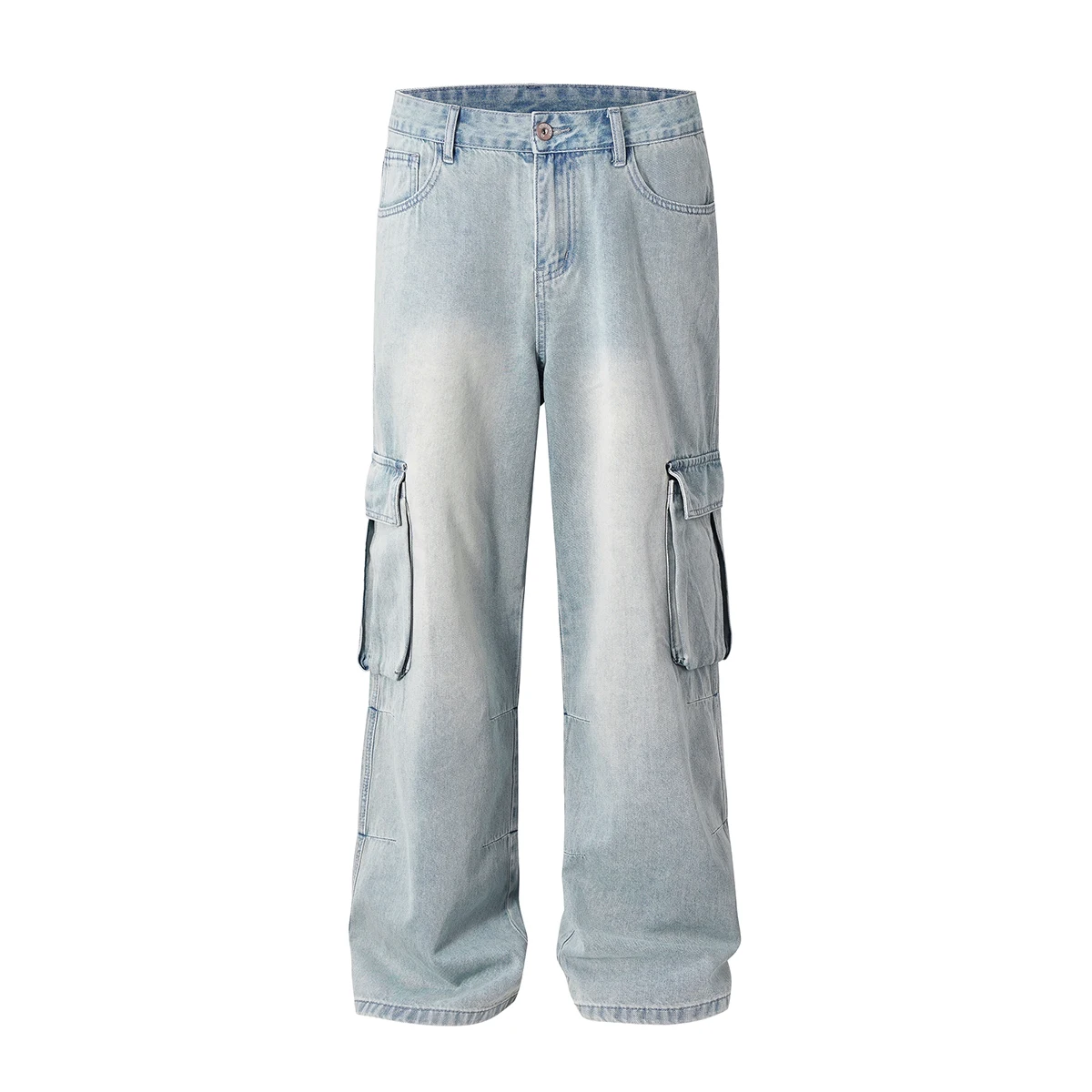 Plus Size Washed Side Pockets Baggy Mens Jeans Harajuku Loose Casual Denim Pants Vintage Unisex Ropa Hombre Cargo Trousers