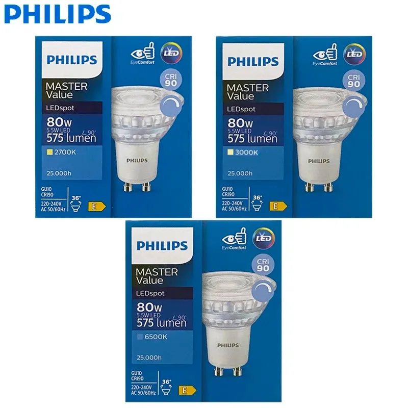 Philips MASTER White LED Spot Light GU10 PAR16 Dimmable 5.5W Replace 80W Halogen 220‑240V 2700K 3000K 6500K