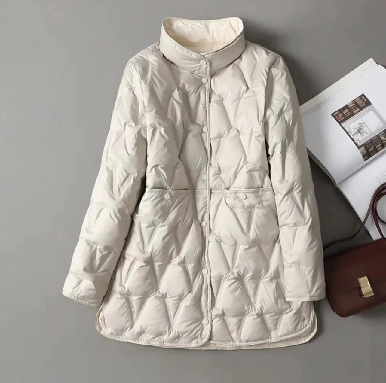 

2025 New Autumn Winter Women Ultralight White Duck Down Long Jacket Female Single-Breasted Double Sided Puffer Coat