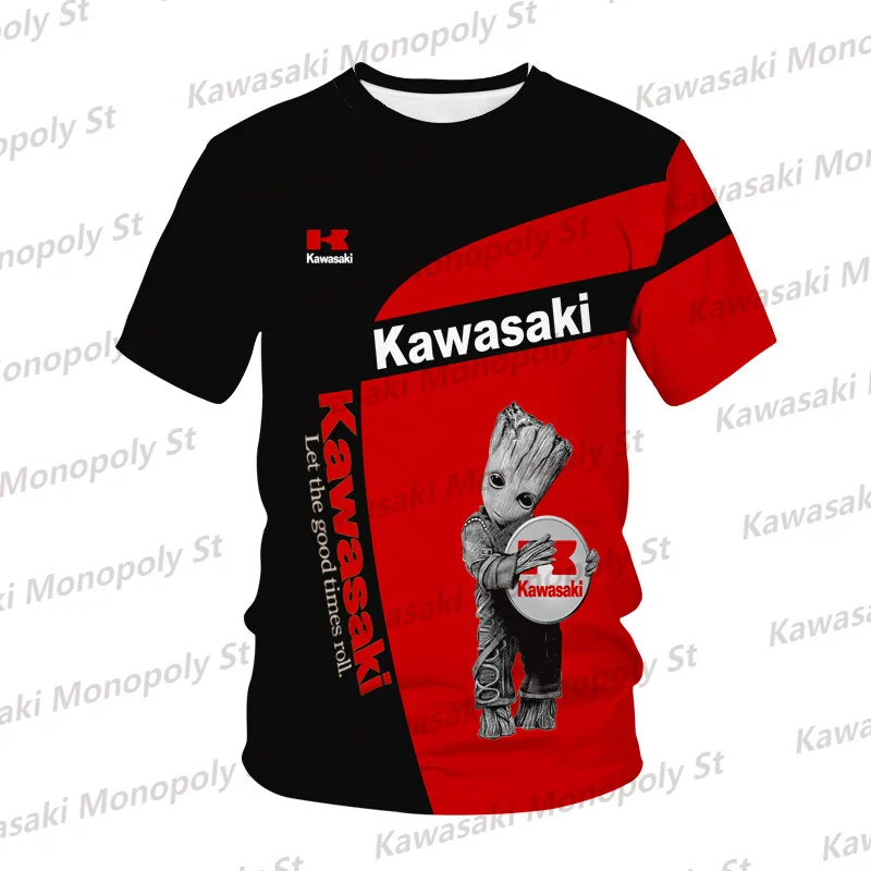 New Summer Motorcycle Kawasaki 3D Cartoon Anime Printed Crew Neck T-Shirt Men Fashion KID Hip-Hop Top Quick-Drying Cycling Suit